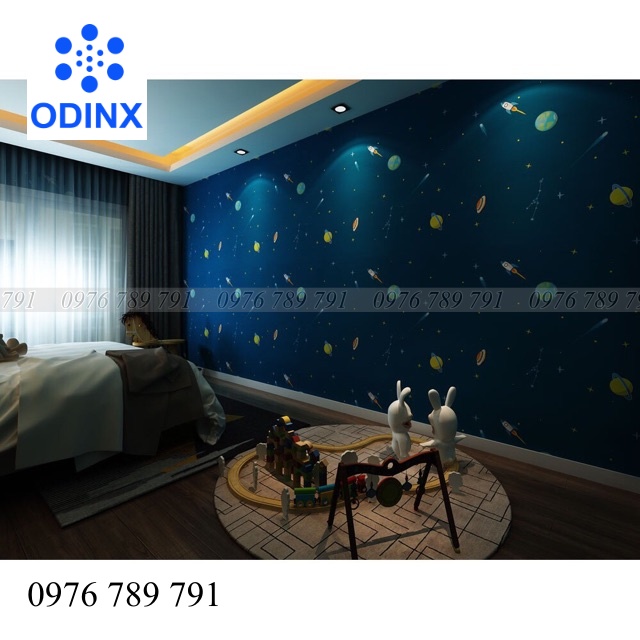 10m Giấy Dán Tường Có Keo Sẵn Vũ Trụ Hành Tinh Xanh Trang Trí Phòng Ngủ Cho Bé ODINX