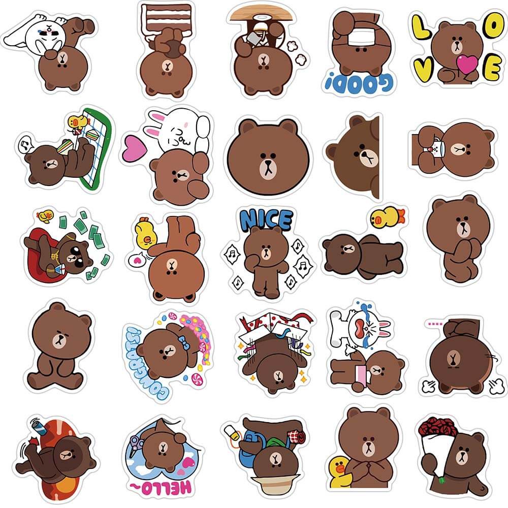 Set 50 Miếng Dán Họa Tiết Hoạt Hình Line Friends Chống Thấm Nước Trang Trí Va Li / Xe Đạp / Xe Moto / Xe Hơi