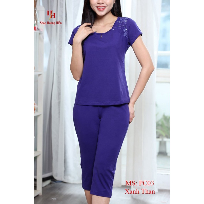 BỘ QUẦN ÁO TRUNG NIÊN MẶC NHÀ CHO MẸ QUẦN LỬNG COTTON CO GIÃN TỐT MÙA HÈ HIFA HOÀNG HIÊN- PC03