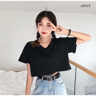 Áo Croptop cổ tim - Áo cộc nữ cổ tim basic thời trang nữ Anna