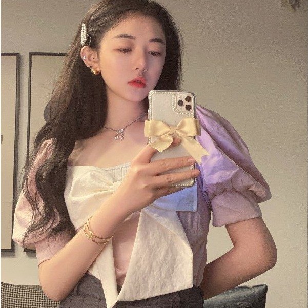 French Style Classic French Style Bow Neck Puff Sleeve Shirt New Arrival Summer New Arrival For Women | BigBuy360 - bigbuy360.vn