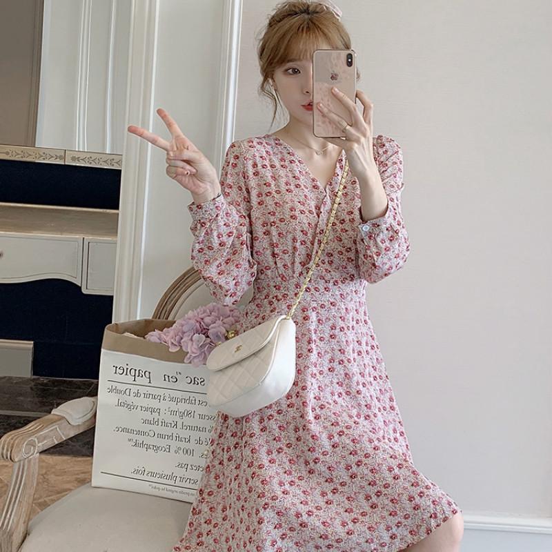 Đầm IELGY vải voan hoa dài tay lưng cao xinh xắn cho nữ