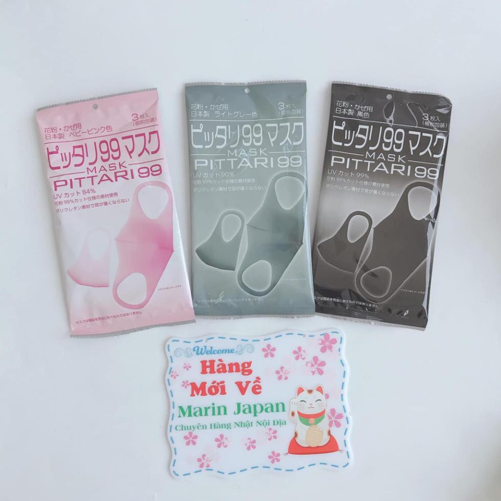 Túi 3 Khẩu trang Pittari 99 mask chống bụi, chông khuẩn , chống UV cùng loại với Pitta Nhật Bản