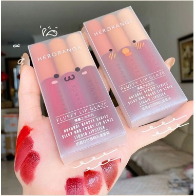 Set 3 cây son kem lỳ Herorange FLUFLY LIP GLAZE KST08-KIMBEAUTY