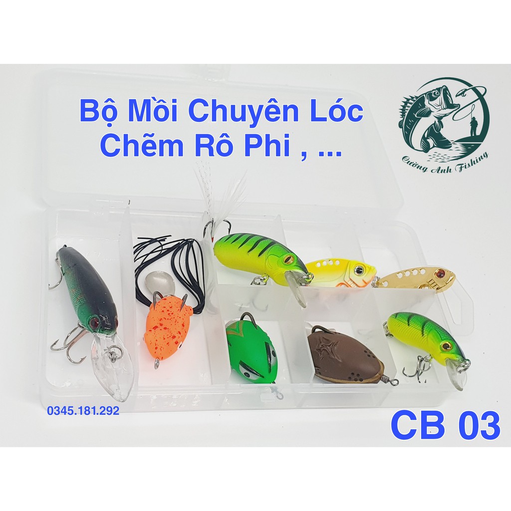 Bộ mồi chuyên lóc chẽm rô phi CB 03 kèm hộp đựng S50