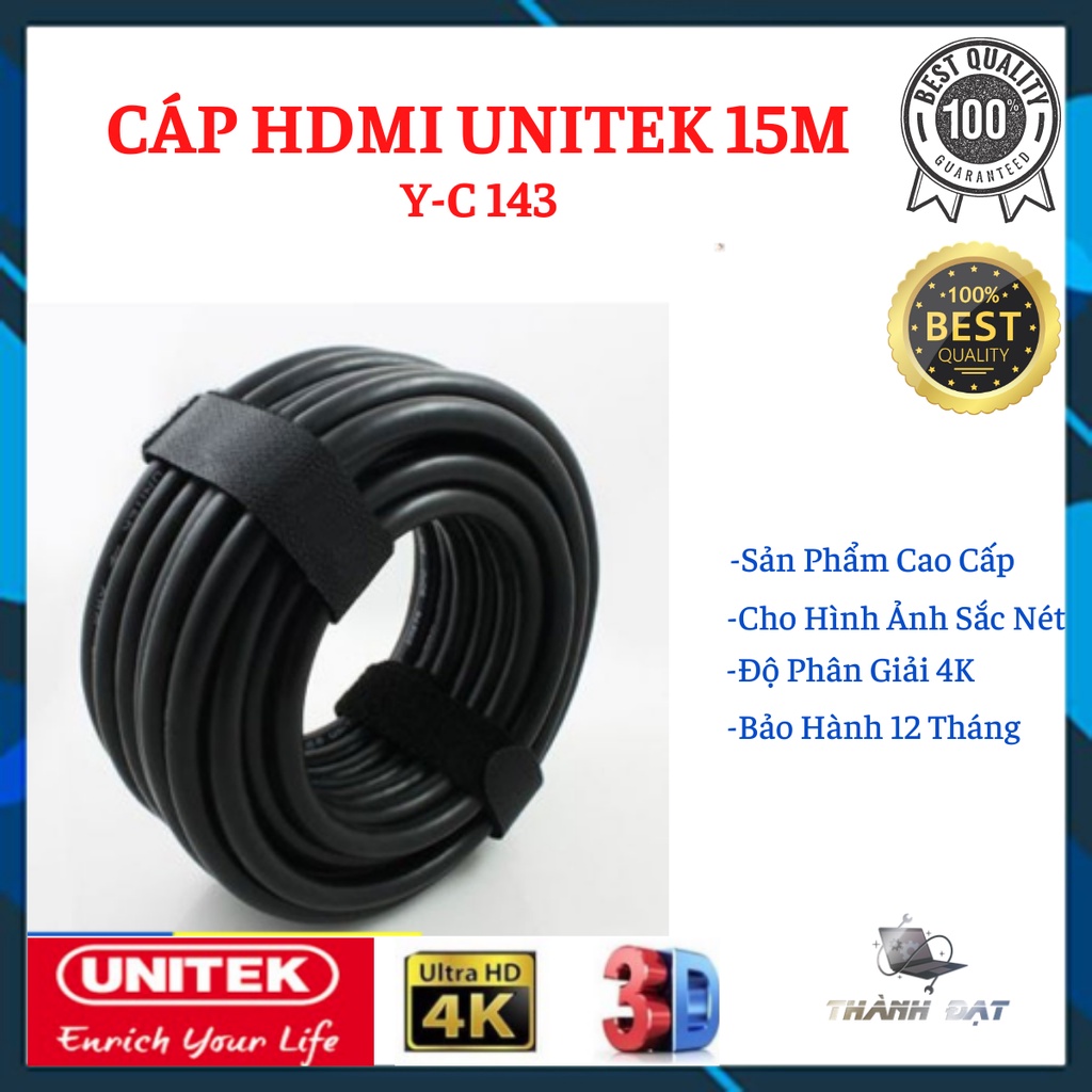 Cáp HDMI Unitek 15m Y-C143 - hỗ trợ 4K Ultra HD và 3D