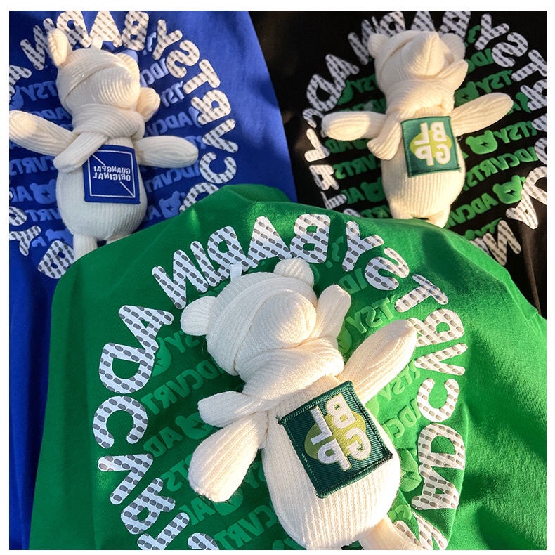 Áo Thun Tay Ngắn Dáng Rộng In Hình Gấu Màu Xanh Dương Thời Trang Mùa Hè Cho Nữ