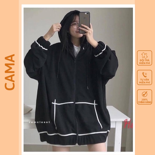 Áo khoác nỉ hoodie nữ form rộng có dây kéo cute hàn quốc unisex dài tay CaMa Store AN28