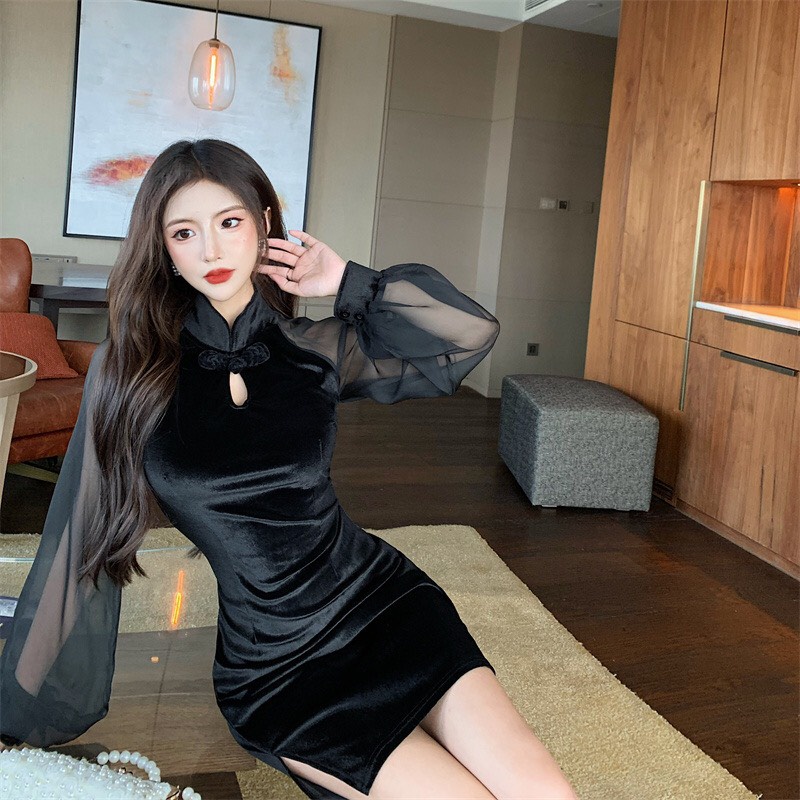 {HCM / CÓ SẴN} ĐẦM NỮ SƯỜN XÁM TAY VOAN PHỒNG CỔ ĐIỂN SIZE M