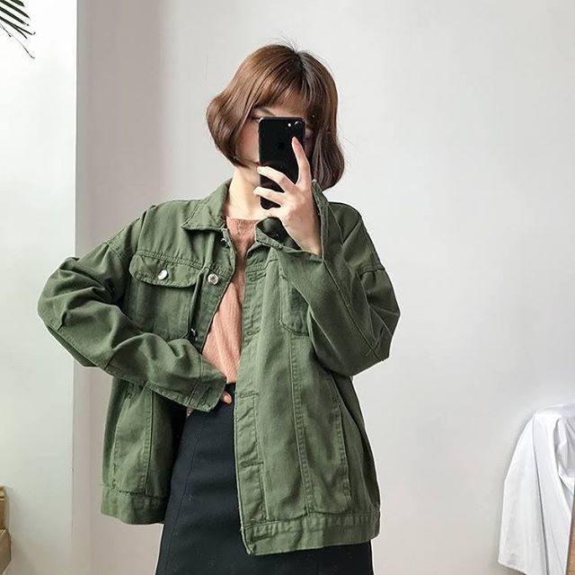 Hàng Sẵn_ Áo khoác kaki dày túi hộp áo khoác hàn Quốc màu ngọt nứ tính nhẹ nhàng