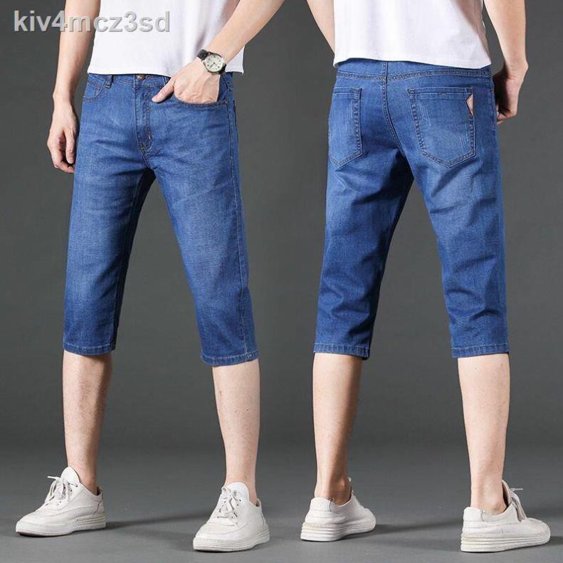 quần lót nữquần ống﹉✷♤Quần short denim bảy điểm mùa hè dành cho nam thẳng rộng rãi, dài năm ở giữa ống côn lưng c  ྇