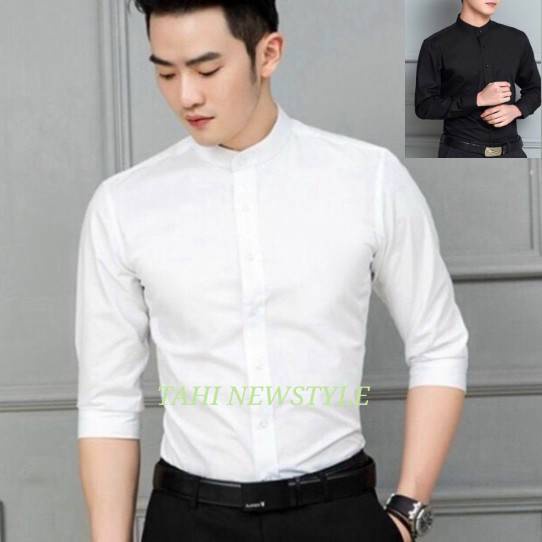 Áo Sơ Mi Nam Trơn Cao Cấp TAHISM010 Sơ Mi Dài Tay Đen ,Trắng Cổ Tàu Dáng Ôm Sang Trọng | BigBuy360 - bigbuy360.vn