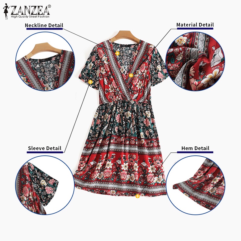 Đầm nữ Zanzea ngắn tay cổ chữ v form rộng thời trang