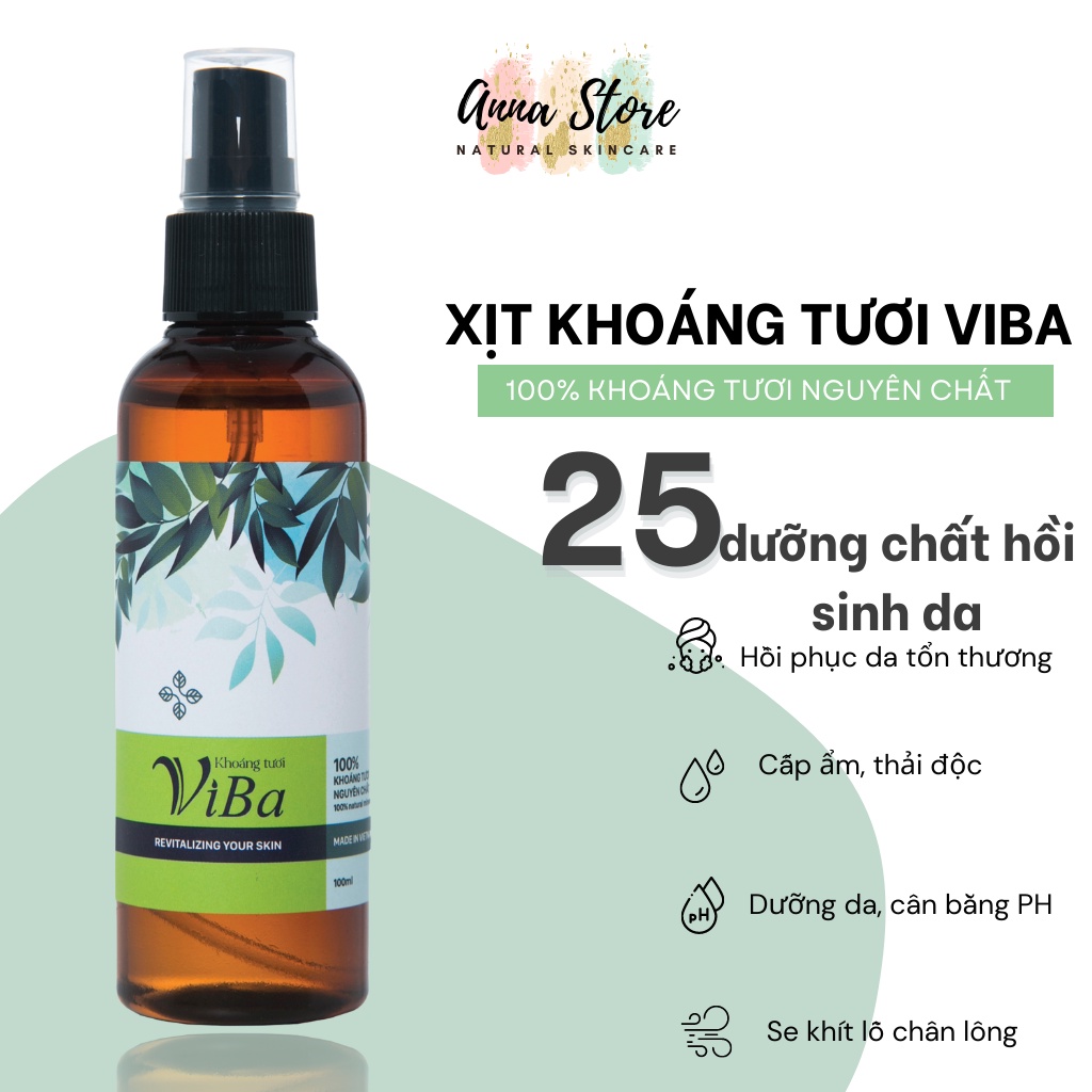 Xịt khoáng tươi ViBa dưỡng da cấp ẩm cân bằng PH phục hồi tổn thương da 100 ML và 250ML