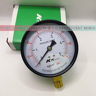 Đồng hồ hơi đo áp suất nước,hơi máy nén khí mặt phi 100 loại 5kg.