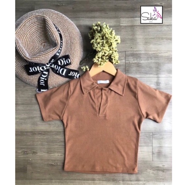 Áo croptop cổ sơ mi nữ thun bozip đẹp thu croptop nữ áo ngắn
