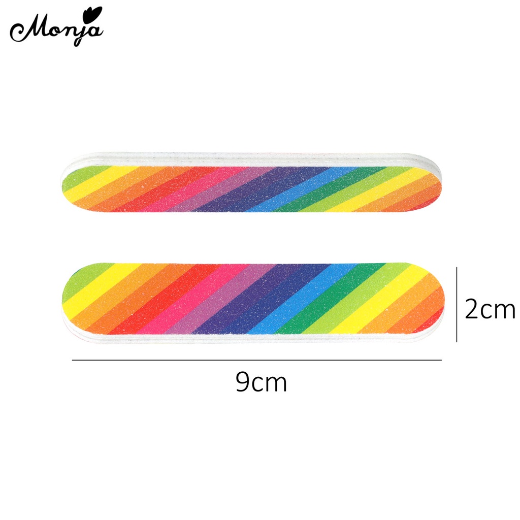 Dũa móng tay MONJA màu sắc cầu vồng hai mặt hình oval mini tiện lợi