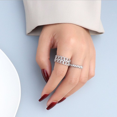 Nhẫn 2 Vòng Xích Thép Titan Ko Rỉ TT 3613