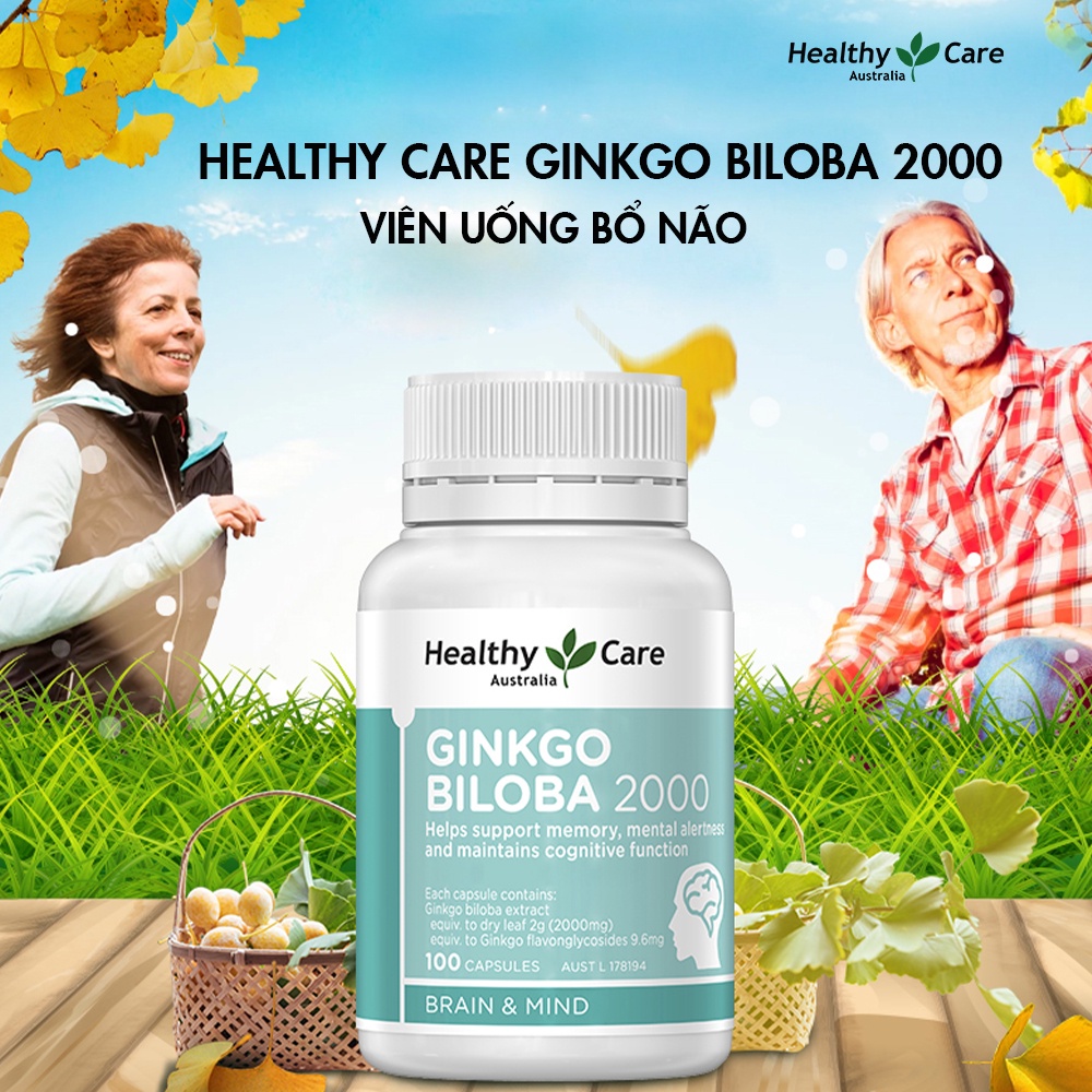 Viên uống bổ não Healthy Care Ginkgo Biloba 100 viên, giúp cải thiện trí não