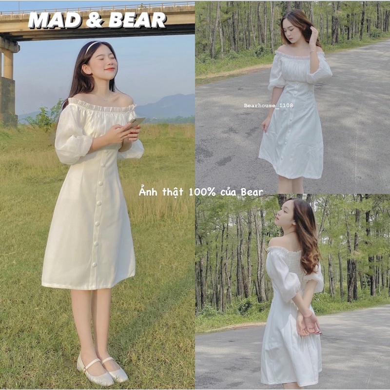 ] 🌱 VÁY- ĐẦM TRẮNG TRỄ VAI TRƠN CÚC BỌC H.N 🌱 VÁY TRẮNG HỞ VAI ĐẸP