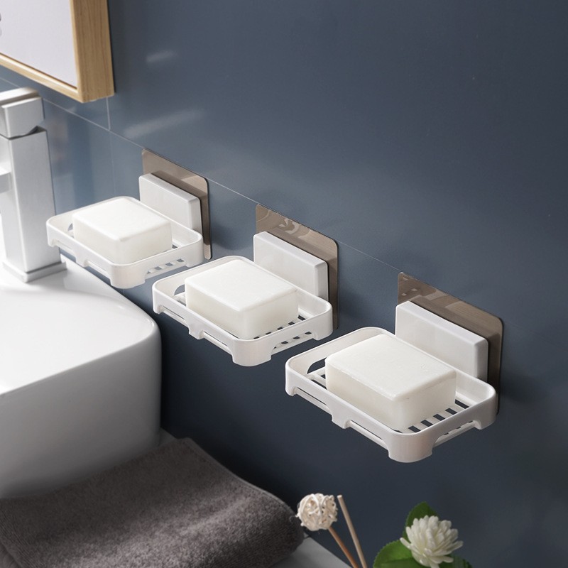 Kệ Nhựa Trắng Để Xà Bông, Kệ Dán Tường Nhà Tắm Để Đồ Đa Năng, Phong Cách Hiện Đại, Không Khoan Đục. Kingler 4040
