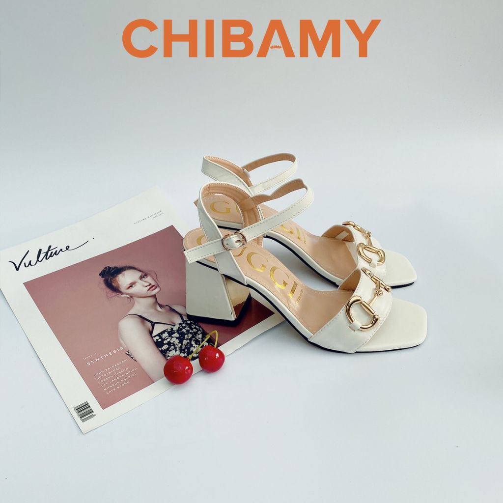 Sandal cao gót nữ GuC chất da mềm CHIBAMY, dép quai hậu nữ gót vuông cao 7cm