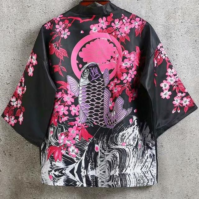 ÁO KHOÁC HAORI HAPPY họa tiết rồng phong cách Harajuku Nhật Bản kimono cá chép Hồng hạc chim cò
