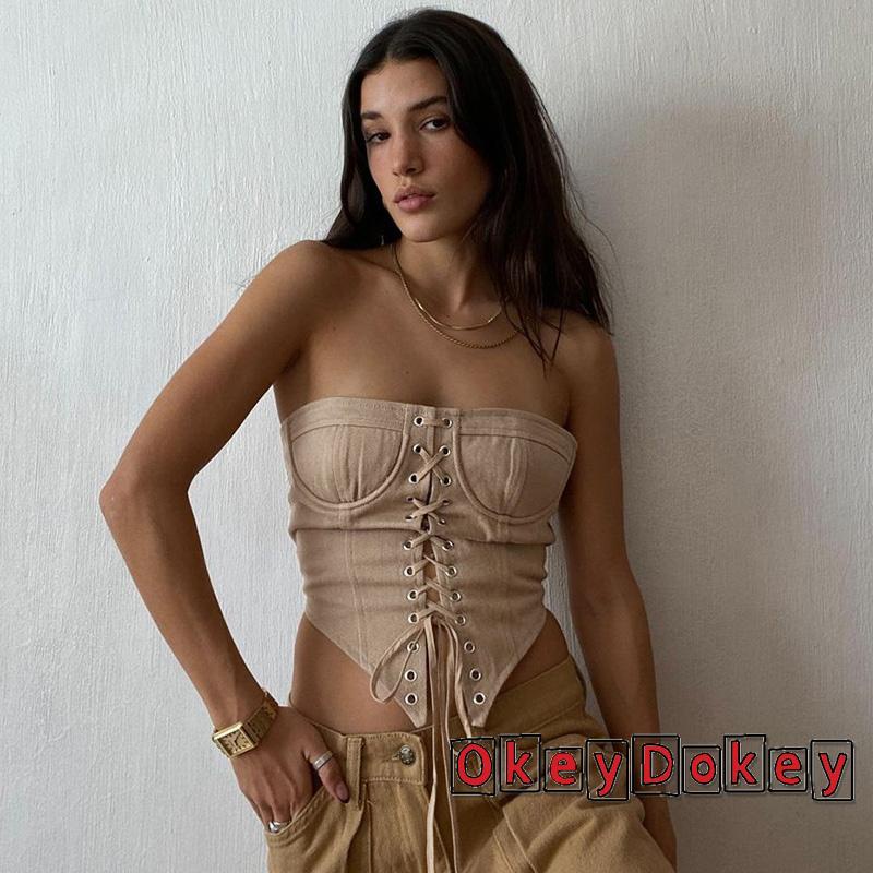 Áo Hai Dây Dáng Ngắn Hở Vai Có Dây Rút Hình Tam Giác Cho Nữ Okdk-Y2K