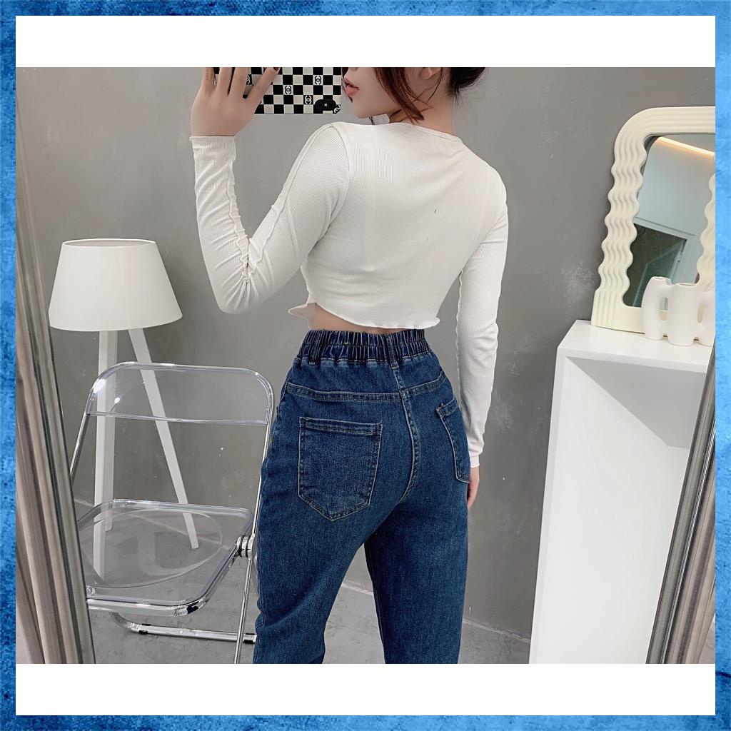 [Jeans thiết kế] Quần jeans nữ, quần bò dáng baggy cạp chun sau lưng cao siêu che khuyết điểm chân. Mã D1150