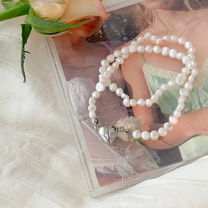 IF ME Vòng Cổ Choker Mặt Trái Tim Từ Tính Đính Ngọc Trai Giả Thời Trang Cho Nữ