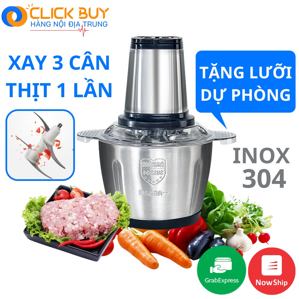 Máy Xay Thịt Đa Năng Cối Inox 304 Công Suất Cực Mạnh + Lưỡi Xay Dự Phòng