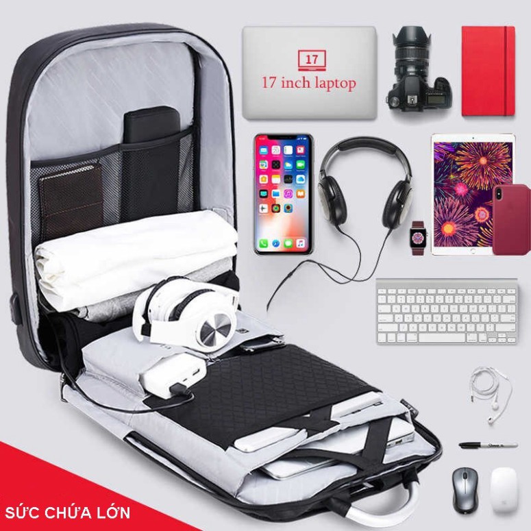 NDA Balo cao cấp Arctic Hunter B00227 chính hãng kích thước 18 inch, có khóa mở rộng như vali, cổng kết nối USB 50 D58