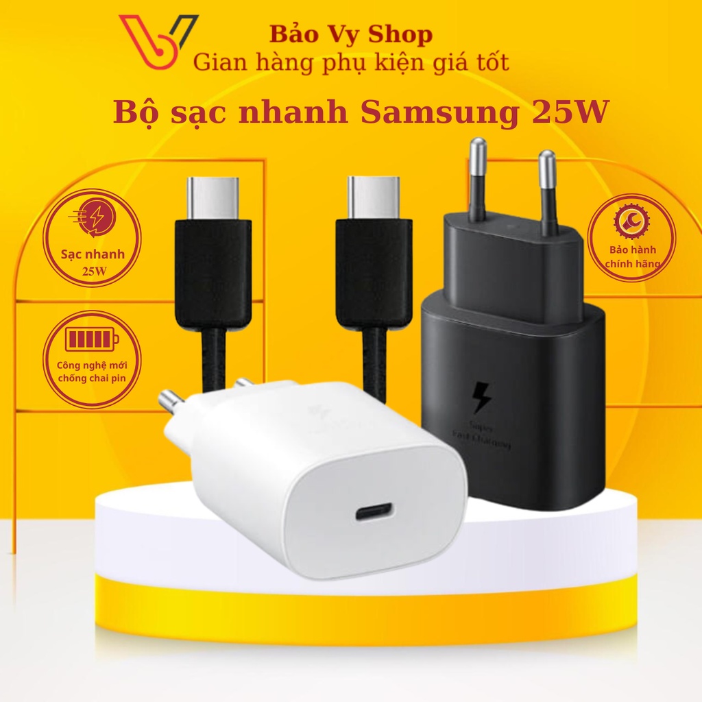 Bộ sạc nhanh 25W Type C, Bộ sạc Samsung 25W chính hãng bóc máy xịn sò tương thích xiaomi huwei oppo androi - BAOVY