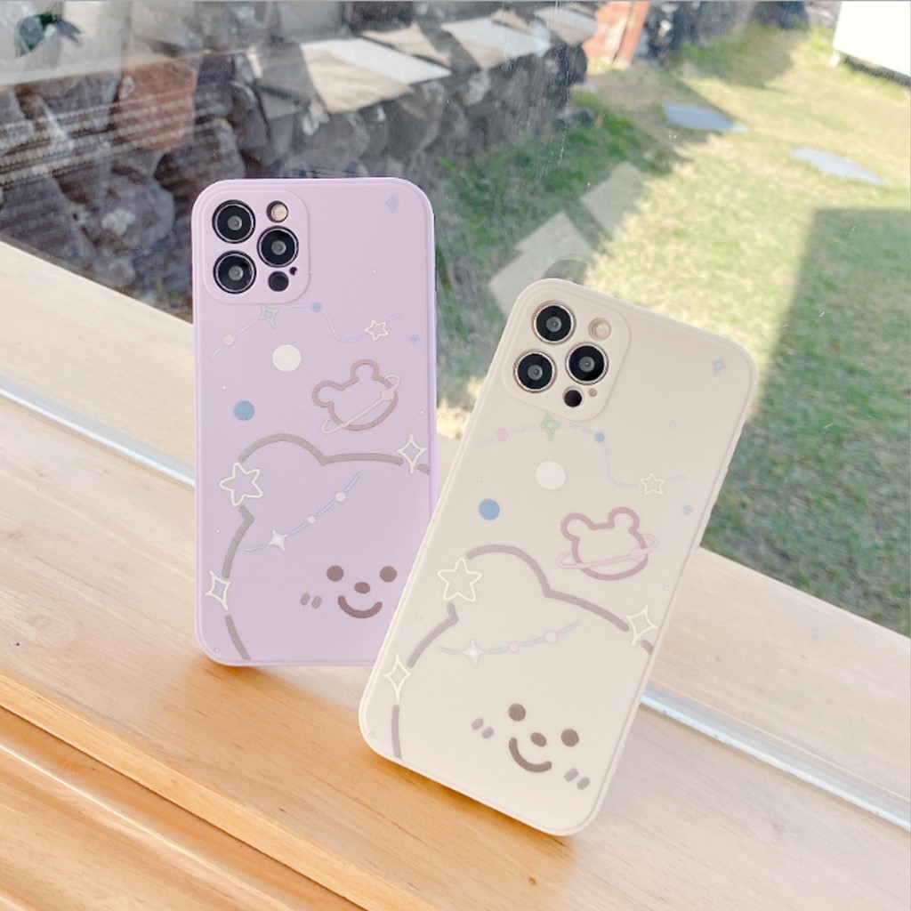 Ốp iPhone cạnh vuông hình gấu dễ thương dành cho iPhone 7/8 plus/X/Xs Max/11/12 Pro Max