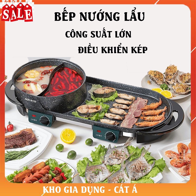 Bếp lẩu nướng đa năng G36, bếp điện 2 trong 1, nồi lẩu chia ngăn tiện lợi, công suất lớn 1250W