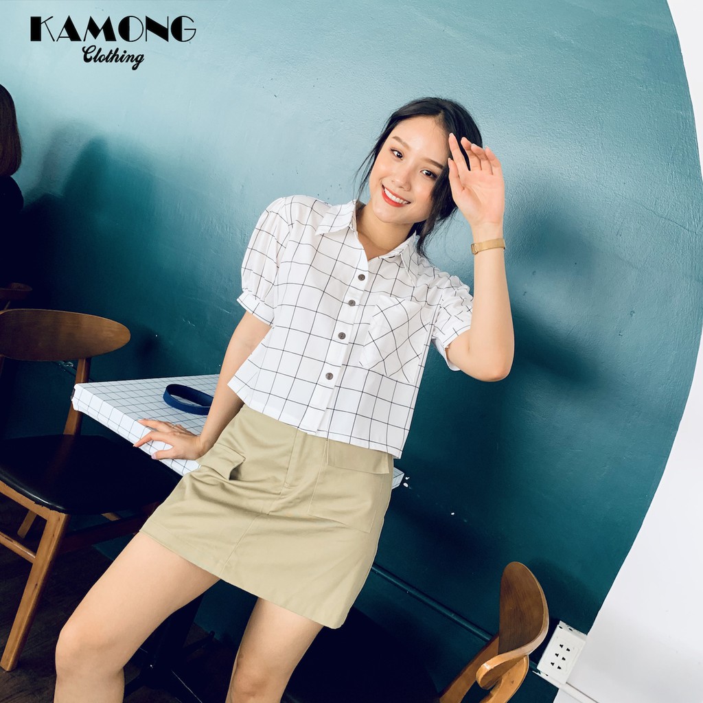 Áo Croptop sơ mi túi xéo KAMONG A009 | BigBuy360 - bigbuy360.vn