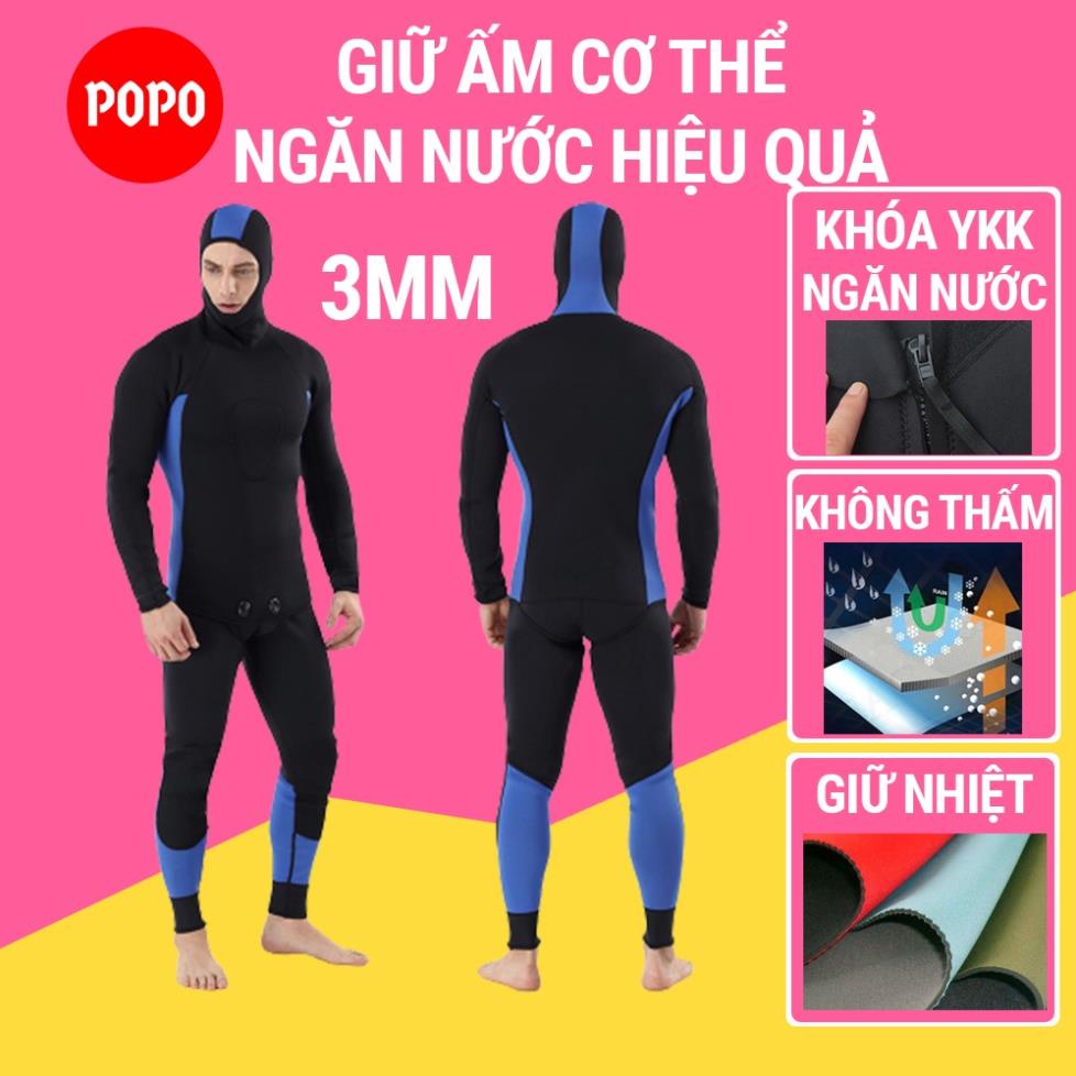 Bộ đồ lặn biển có mũ trùm, quần áo lặn biển cho nam dày 3mm giữ nhiệt ôm cơ thể thoải mái vận động Đẹp