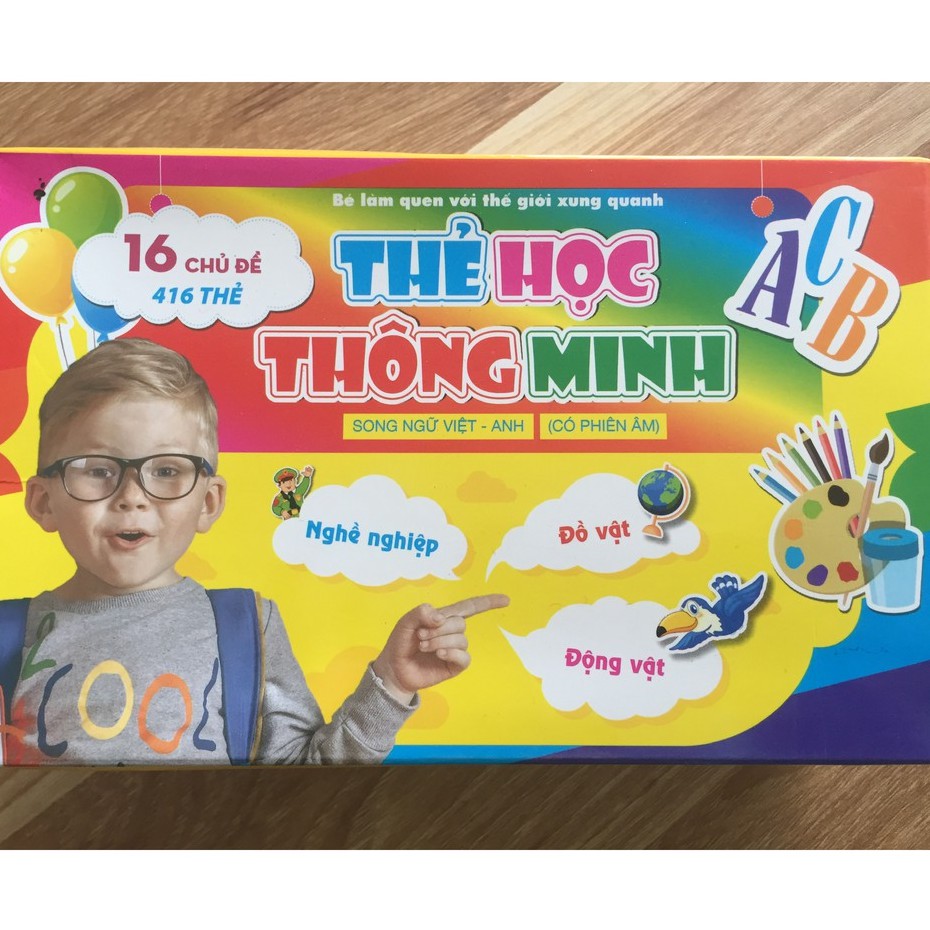 Bộ thẻ học thông minh 16 chủ đề song ngữ/ có phiên âm Dạy bé nhận viết thế giới xung quanh