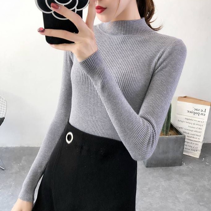 Áo Sweater Tay Dài Cổ Cao Thời Trang Thu Đông Cho Nữ