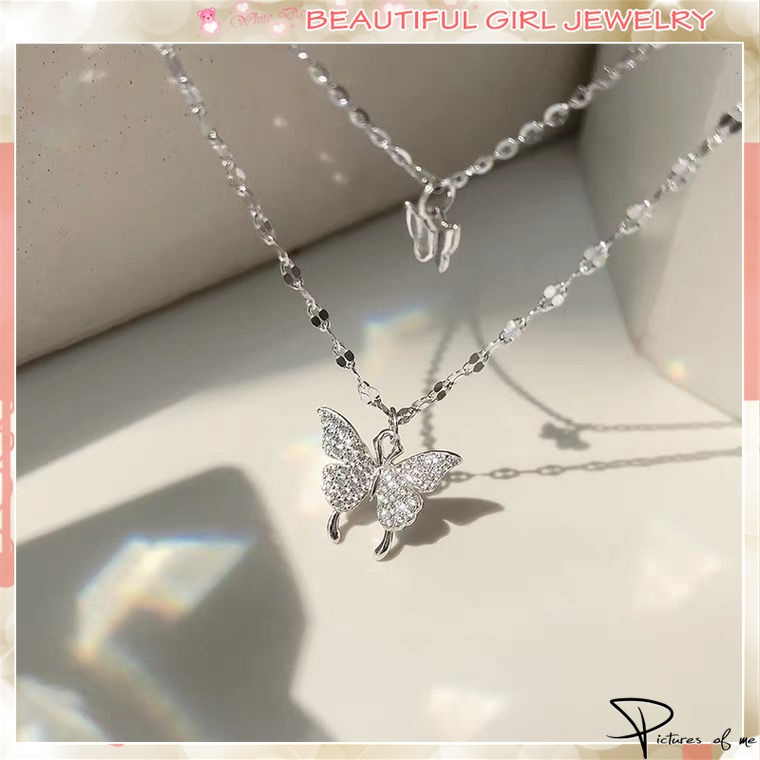 Dây chuyền hai lớp mặt hình bướm đính đá thời trang cho nữ