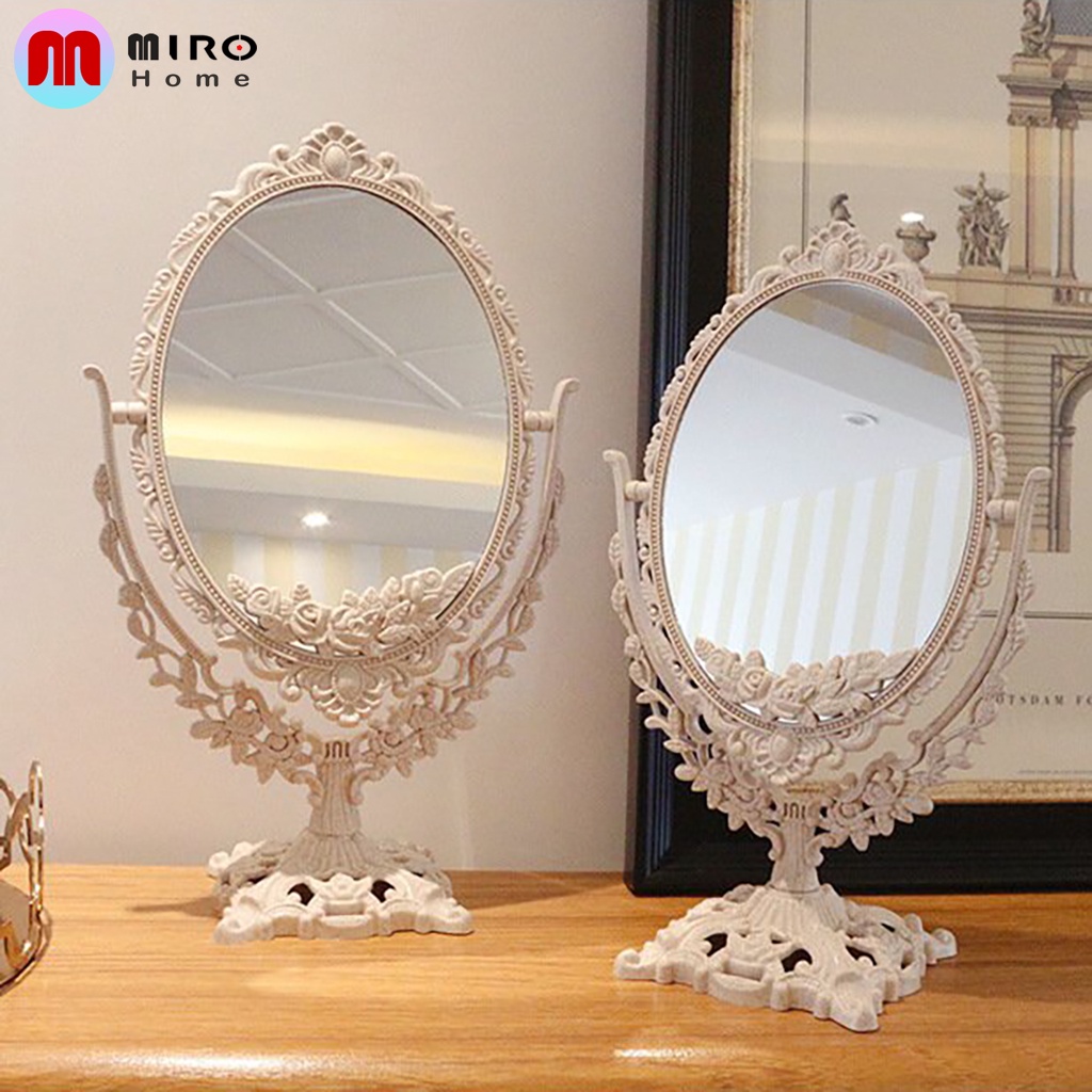 Gương trang điểm để bàn công chúa vintage,gương trang điểm 2 mặt 1 mặt phóng to x3 MIROHOME