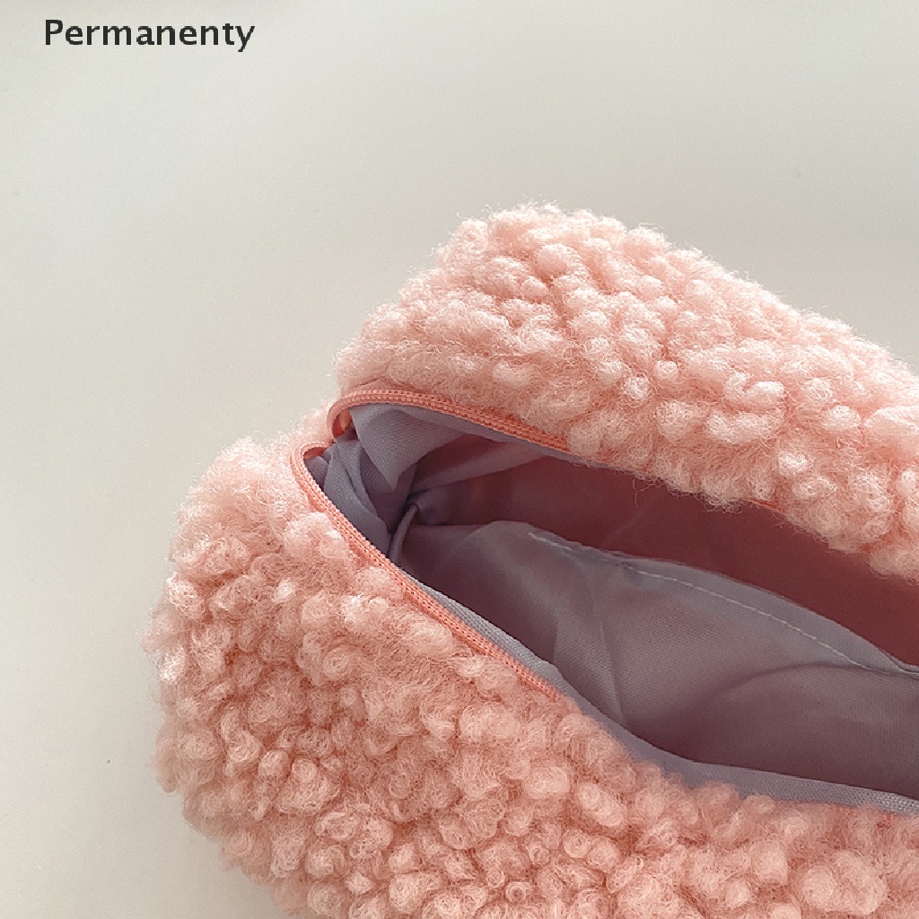 Túi Đựng Bút Bằng Vải Cashmere Phối Lông Có Dây Kéo Nhiều Màu