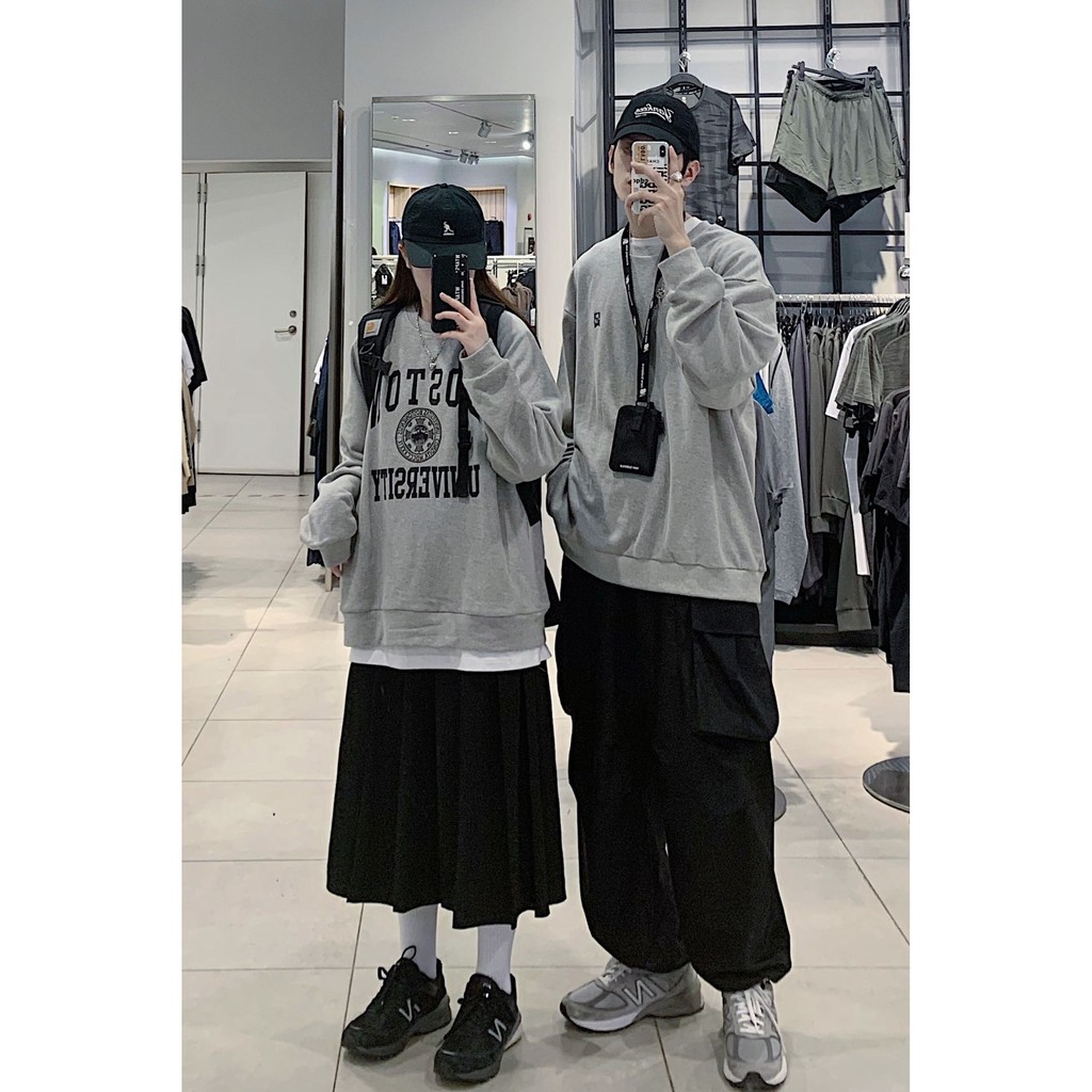 Áo Sweater Nam Nữ Boston - Áo Thu Đông Chất Nỉ Ngoại Mềm Mịn Màu Xám Unisex Mã 488 UNI STORE