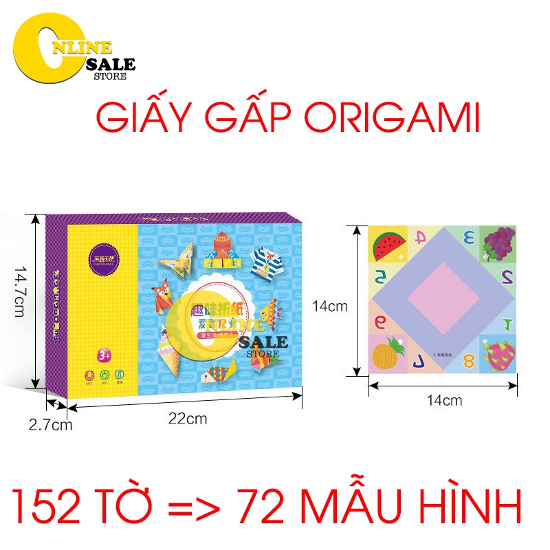 [MẪU MỚI]Giấy gấp thủ công Origami Nghệ thuật gấp giấy sáng tạo cho bé 152 tờ với 72 mẫu hình- kèm hướng dẫn gấp