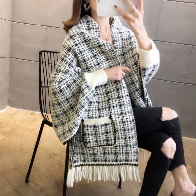 Áo len nữ đẹp, Áo khoác choàng len nữ giả khăn, Kẻ caro nổi bật cá tính