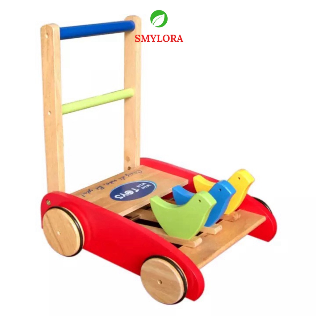 Xe Tập Đi Cho Bé, Xe Gà Tập Đi Cho Bé Có Vòng Cao Su Chống Trượt Bằng Gỗ 3 Con Gà