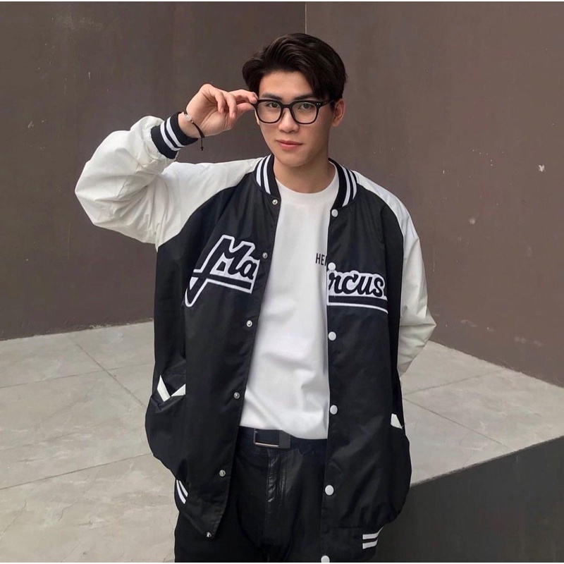 Áo Bomber vải dù 2 lớp  VARSITY MARCUS màu XANH/ĐEN 🖤 Nam nữ unisex 🖤 Áo Khoác Dù form rộng