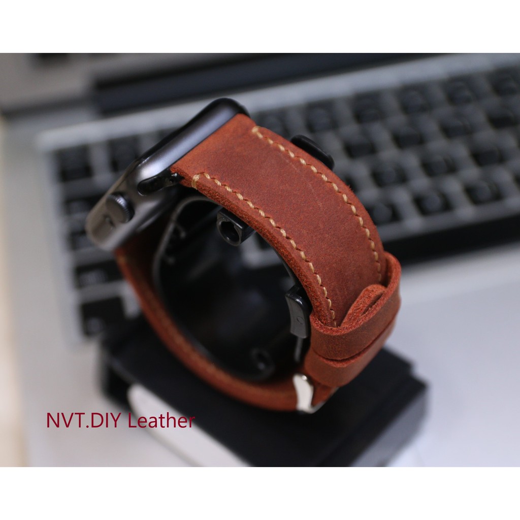 Dây đeo thay thế Apple Watch da bò sáp Nâu đỏ handmade