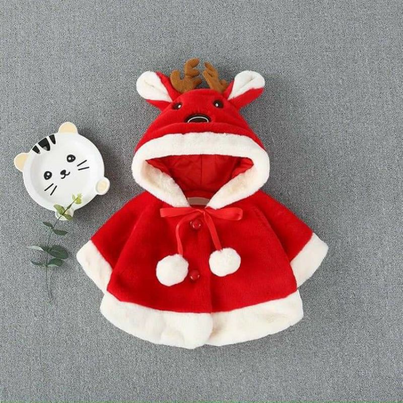 [Hàng Đẹp Bán Shop]Áo Lông Noel Giáng Sinh Mũ Tuần Lộc Dày Âm, Đáng Yêu Cho Bé Trai, Gái Đi Chơi Noel, Chuẩn Size 9-14kg