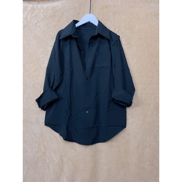 Sơ mi lụa đen dáng rộng Sơ mi trắng đen dáng thụng chất lụa